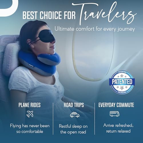 Image of BCOZZY Travel Neck Pillow for Airplane - Patented Double Support for Head, Neck, and Chin. Best for Long Flights, Plane Sleeping & Car Rides. Adjustable Size. Fully Washable. Carry Bag. X-Large, Black
