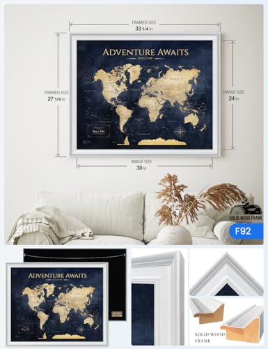 Image of IPIC - Personalized Framed World Map for Wall Decor, Large Pinnable World Map to Mark Travels, Custom Artwork with Names, World Travel Map for Home, Office, Study, and RV, Ready to Hang