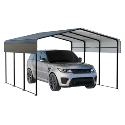 NUGRIART Metal Carport 10 x 15 FT with Heavy Duty Metal Frame & Galvanized Steel Roof, Metal Car Garage, Sturdy Canopy Shelter for Car, Truck, Pickup, SUV, Tractor, and Boat