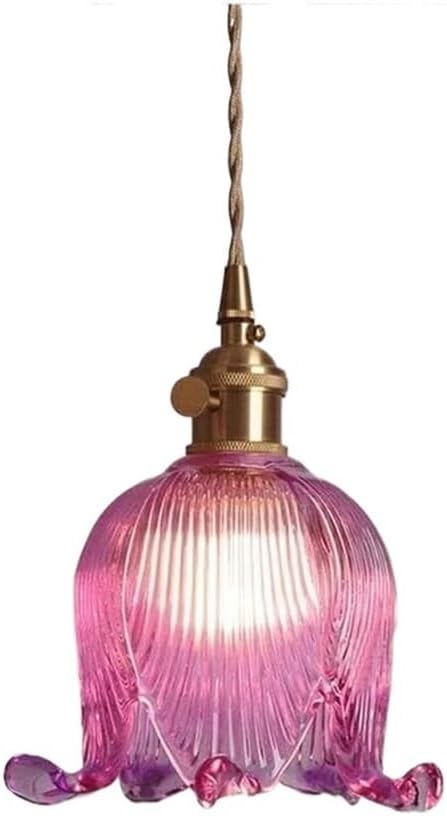 Modern Chandelier Antique Flower Glass Light Modern Farmhouse Floral Ceiling Hanging Lamp Nordic Small Chandelier Fixture for Dining Room Bedroom, Clear Amber Purple Glass Hanging Ceiling Lamp/Purple