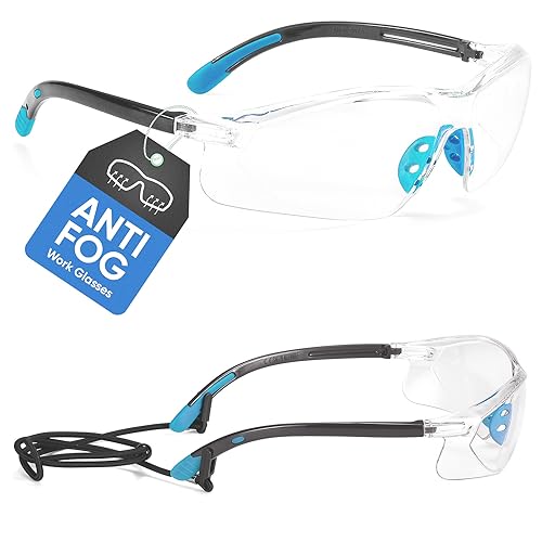 SAFEYEAR Mujer Gafas de Seguridad antirrayas, EN166, Certificación SG003, Antivaho, Protección UV, para Mujeres, Antivaho, Z87 (Azul)