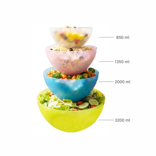 Image of Gluman 4-Piece Mixing Bowl Set | Transparent Multi-Color Plastic Kitchen Bowls for Baking, Cooking, Meal Prep & Serving |Lightweight,Dishwasher Safe |Stackable Bowls (3200ml, 2000ml, 1350ml, 850ml)