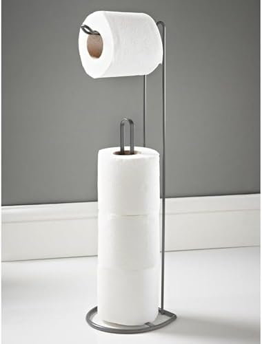 Rhmm Grey 2-In-1 Toilet Roll Holder Stand Freestanding Stainless Steel Bathroom Tissue Dispenser With Storage Modern Toilet Paper Holder & Reserve Stand For Extra Rolls Rust-Resistant (Grey)