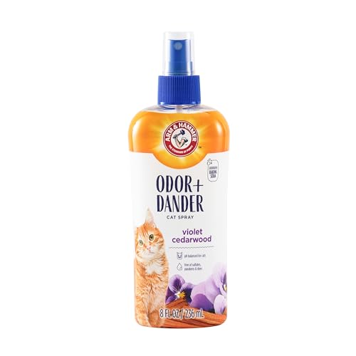 Arm & Hammer Cat Odor Control and Dander Reducing Spray with Baking Soda Freshens and Deodorizes Cat Coat Between Baths Paraben Free Violet Cedarwood Scent 8 Fl Oz
