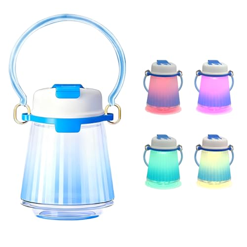 Toycol Light-Up Water Bottle, 700ML/23.67OZ Adjustable 4-Color Cup with LED Mood Night Light, USB Rechargeable & Portable with Detachable Handle, Unique Gift Idea for All Ages (Blue)