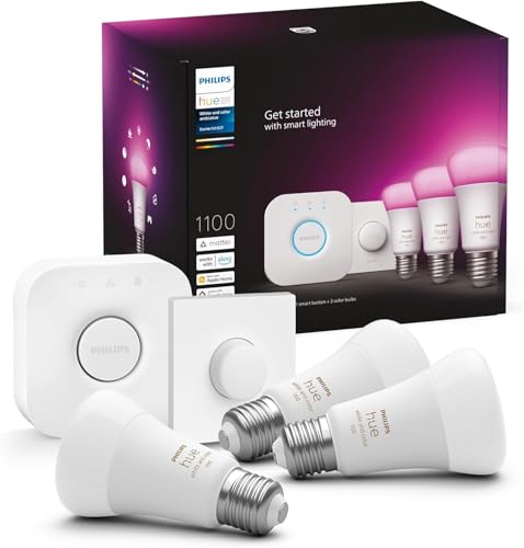 Philips Hue Kit de démarrage White Ambiance : 3 Ampoules LED Intelligentes et connectées E27, Pont de Connexion, Bouton Smart...