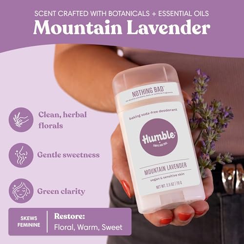 Image of Humble Aluminum-Free Deodorant, Mountain Lavender - 1 Pack | Baking Soda-Free, Clean, Fresh, Natural, Essential Oils, Sensitive Skin, Long-Lasting Odor Control, Cruelty-Free, Men & Women