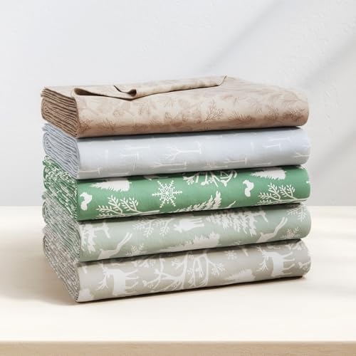 Image of Great Bay Home Flannel Sheets Twin Size - 100% Turkish Cotton, Double-Brushed, Lodge-Printed Bed Sheet Set - Ultra-Soft, Cozy, 3-Piece Bedding Set (Branches)