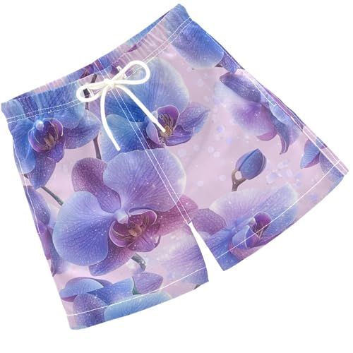 Pigsaly Boys Swim Trunks Pastel Purple Gradient Orchid Flower Boys Board Shorts Swimsuit Swimwear Summer Bathing Suit 2T