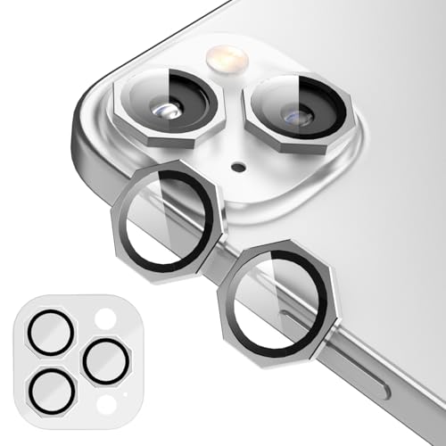 Image of GadgetBite Snaptra Octagon Lens Protector Compatible With iPhone 15 & iPhone 15 Plus - 9H Tempered Glass Camera Cover with Metal Ring, Scratch-Resistant,Camera Lens Protection - Silver