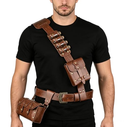 Cinturón medieval con bolsas de cuero ajustable de alta resistencia para trajes