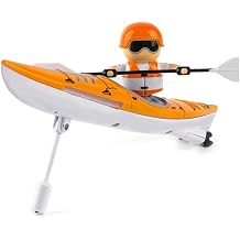 2.4GHz RC Kayak Boat with Realistic Paddling Propulsion, Anti-Capsize Design, LED Light, Rechargeable Battery, Remote Control Waterproof Summer Toy Boats Gift for Pools & Lakes RTR/Yellow