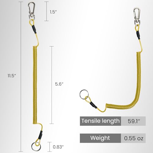 Image of Pristis 6 pcs Fishing Coiled Lanyards, Heavy-duty Retractable Keychain Pole Tether, Safety Leash Steel Wire & Carabiner Clip