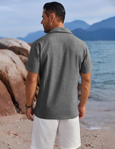 Image of COOFANDY Men's Button Down Shirts Short Sleeve Casual Shirts Summer Beach Linen Shirts with Pocket