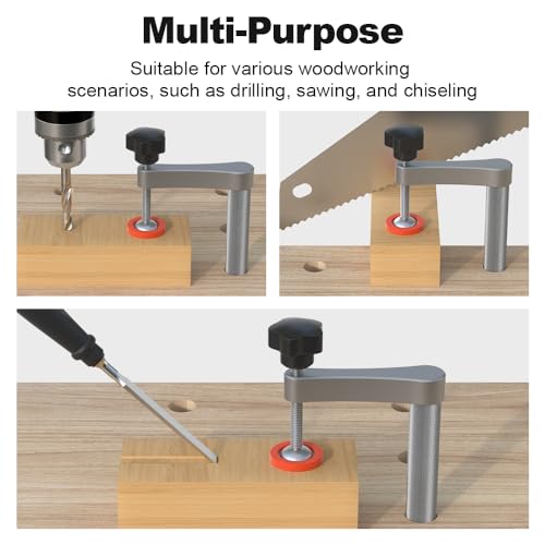 Image of Bench Dog Clamps 2 Pack, 3 /4 Inch Hold Fast Clamp for Woodworking, Adjustable MFT Table Stainless Steel Hold Down Clamps with Protective Pads (19mm)