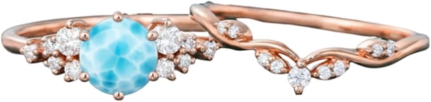 1.0 ct Round Cut Gemstone Engagement Ring For Women 2 pcs Unique Art Deco Curved Wedding Ring Set 10K 14K 18K Gold Nature Inspired Ring Wedding Anniversary Ring Set