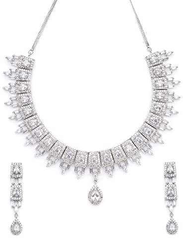 Image of Karatcart Silver Toned American Diamond Studded Jewellery Set for Women