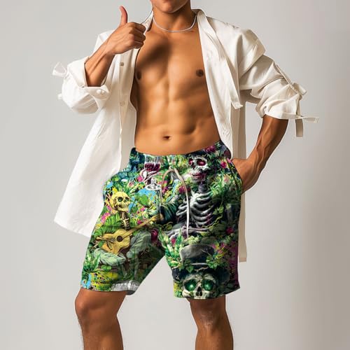 US Flag Men's Palm Tree Gun Hawaiian Shorts Funny Flamingo American Swim Trunks for Men4