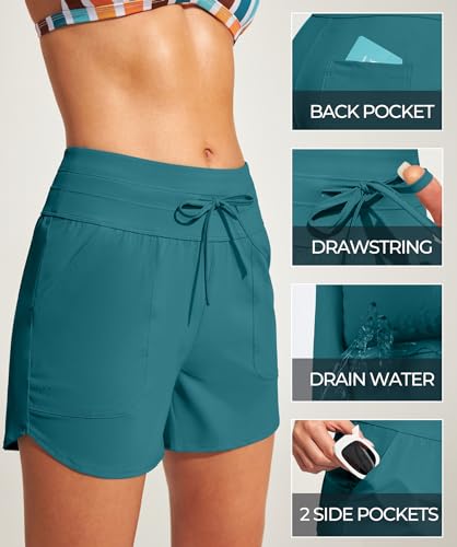 Image of IUGA Womens 5 inch Swim Board Shorts Stretchy High Waisted Beach Shorts for Women Quick Dry UPF 50+ Swimsuit Bottoms with Liner