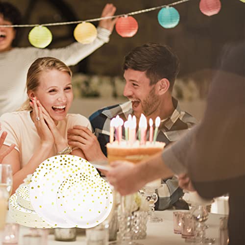 Simbago White And Gold Paper Plates - 100 Pieces Gold Dot Disposable Party Plates - Gold Party Supplies For Wedding Bridal Shower Baby Shower Holiday Parties #TOP5