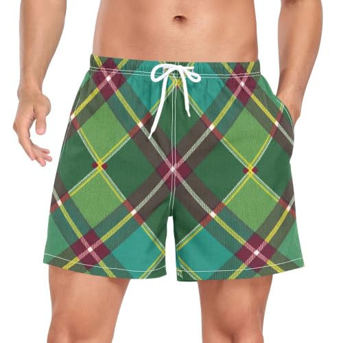 Bañador de secado rápido sin rozaduras pantalones cortos de entrenamiento ligeros verde cuadros
