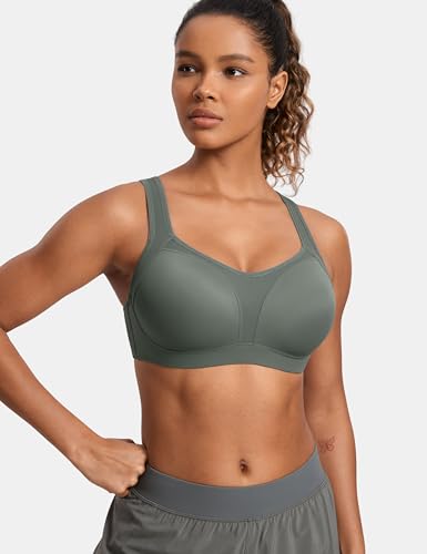 Image of SYROKAN Women's High Impact Underwire Sports Bra High Support Large Bust Padded Adjustable Straps Running Bra