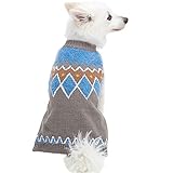 Blueberry Pet 4 Patterns Icelandic Lopi Feather Yarn Pullover Dog Sweater in Smart Grey, Back Length 20
