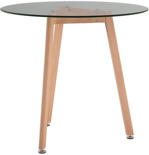 Miniatura 4 de Ivinta Mesa de comedor redonda de cristal, mesa de ocio moderna con patas de madera para cocina, comedor, sala de estar, mesa de té pequeña para 2,