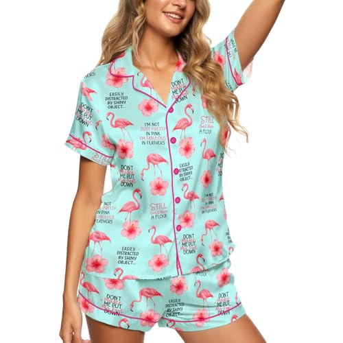 Image of HUNTFAMI Women Silky 2 Pcs Satin Pajama Set Long Sleeve Button Down