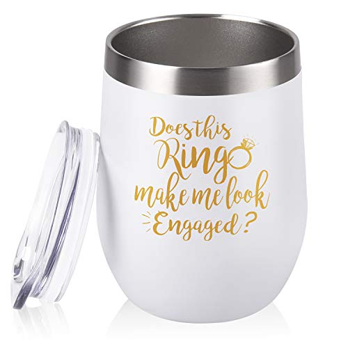 Super Deal Product Does This Ring Make Me Look Engaged Wine Tumbler, Engagement Gift Idea for Bridal Shower, 12oz Insulated Wine Tumbler Wedding Gift for Fiance Newlyweds Couples Bride, White and Gold Super Deal Product Does This Ring Make Me Look Engaged Wine Tumbler, Engagement Gift Idea for Bridal Shower, 12oz Insulated Wine Tumbler Wedding Gift for Fiance Newlyweds Couples Bride, White and Gold