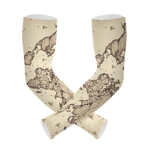 PYBUG World Map Cooling Arm Sleeves Men Women Breathable with Thumb Hole Sun Protection for Gardens,Gardening,Farms,Driving,Cycling