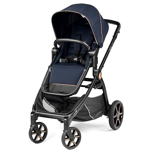 Peg Perego Ypsi – Compact Single to Double Stroller – Compatible with All Primo Viaggio Infant Car Seats & Ypsi Bassinets - Made in Italy - Blue Shine (Blue & Copper)
