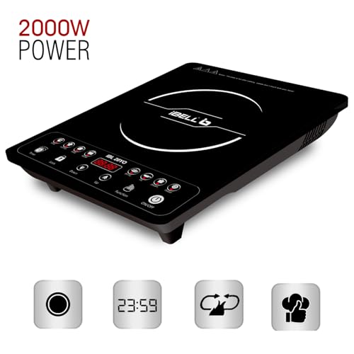 Image of iBELL 20YO 2000W Induction Cooktop featuring Full Touch Control, Auto Shut-Off, Overheat Protection, Durable Crystal Glass Surface, Compact Build & 1+1 Year Warranty (Black)