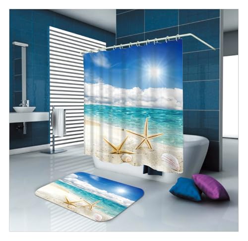 Rideau de douche de haute qualité en textile résistant bleu et blanc