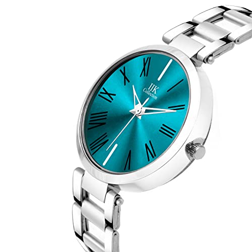 Image of IIK COLLECTION Watch for Women Round Studded Dial |Day and Date Quartz Movemnet |Long Battery Life|Stainless Steel Bracelet Chain Strap|Double Lock Clasp Safety Watches for Girls