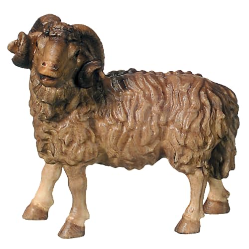 Mouton avec cornes en bois véritable de Val Gardena pour célébrer la Nativité - 4