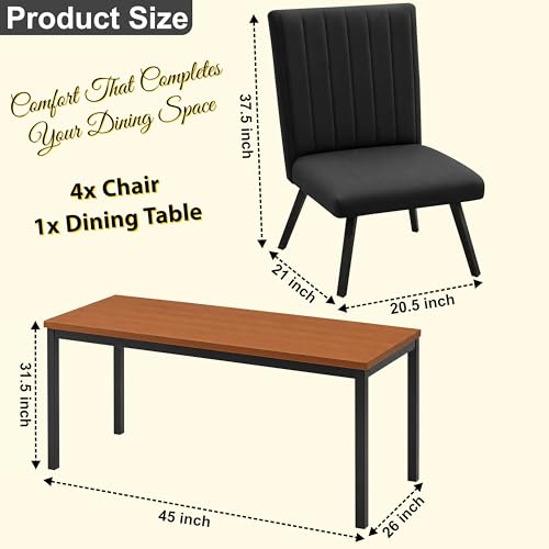 Image of Rosebell Set of 4 Dining Table Chairs with Wooden Top Table, Upholstered Cushioned Chairs, Modern Compact Dining Set for Home, Kitchen & Dining Room (Black)