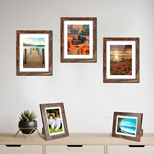 Beyahela 5X7 Picture Frame Set Of 6, Rustic Farmhouse 5 X 7 Frame Bulk With Mat, Distressed Wooden Photo Frame For Table Top Display And Wall Mounting Rustic Picture Frame With Hd Glass (Brown) #TOP3