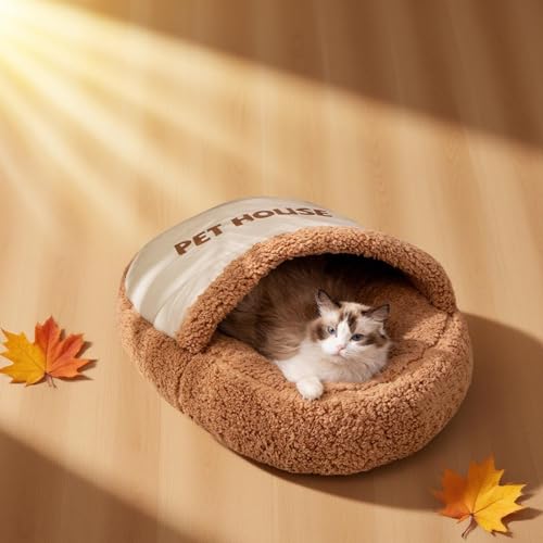 Niche doudou avec couverture pour chat et chiot en hiver