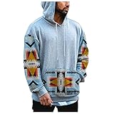 BIISDOST Herren Lässiges Geometrisches Shirt Print Splice Tops mit Kapuzen Langarm Hoodies Top Bluse Warmes Splicing Sweatshirt Sweatshirts Herren Rot (Light Blue, XXL)