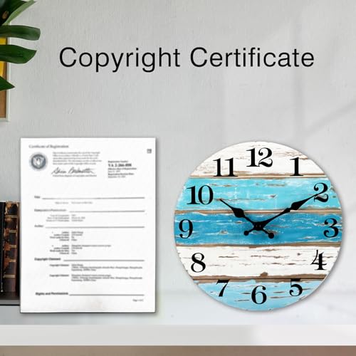 Image of CHYLIN Wall Clock - Beach Themed Blue Wall Clocks Battery Operated Silent Non-Ticking, Coastal Nautical Clock Decorative for Home Kitchen Living Room Office Bathroom Bedroom(10 Inch)