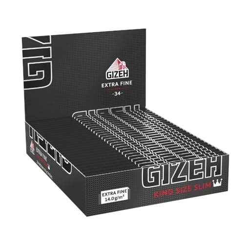 GIZEH BLACK King Size Slim Blättchen zum Selbstdrehen - Packung mit Magnetverschluss, recyclebar - 25er Pack á 34 Premium Rolling Paper (14 g/m²)