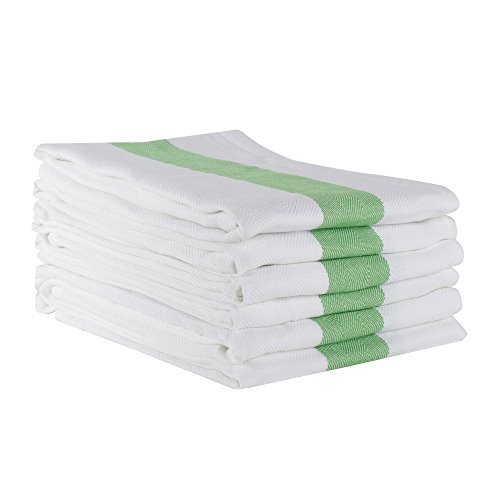 Linen And Towel Set Of 6 Kitchen Towels, Super Absorbent 100% Cotton Dish Towel For Drying Dishes, Dish Cloth, 20 X 28 In, With Hanging Loop, Herringbone Weave Bar Towels &Tea Towels, Green #TOP2