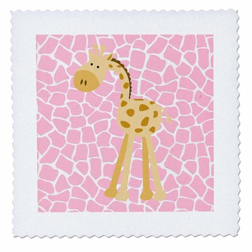 3dRose Cute Giraffe on Pink Animal Print - Quilt Square, 12 by 12-Inch (qs_224224_4)