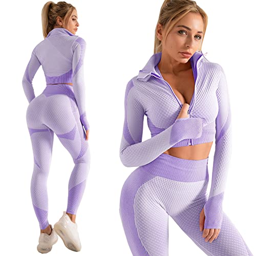 3pcs Seamless Outfit Workout Sets Gym for Women, Fitness Sports School Running Clothes Yoga Sportswear2