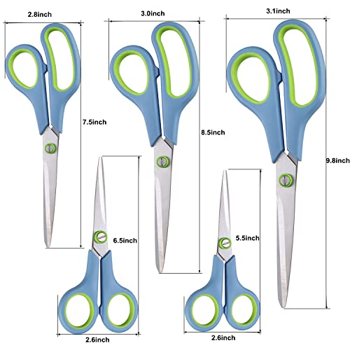 CCR Schere,Edelstahlklingen Soft-Grip Scheren Set,Bastelschere Geeignet für Zuhause, Büro und Schule,Satz von 5(blau) - Image 4