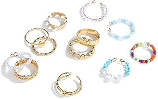KONFEN 12 Pcs Adjustable Rings for Women, Love Pearl Gold Knuckle Rings, Toe Rings Thumb Ring Vintage Ring, Stackable Rings Band Finger Rings Set Cute Minimalist, Girls Womens Jewellery Gifts