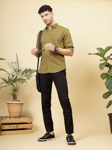 Image of The Indian Garage Co Men Cotton Slim Fit Abstract Printed Full Sleeves Spread Collar Casual Shirt