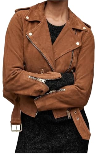 Veste motard daim marron femme veston vintage pour mi-saison