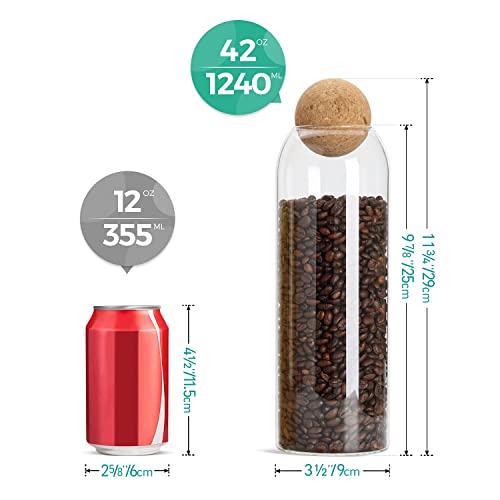 Comsaf Glass Food Storage Canister With Airtight Cork Lid (42Oz/1240Ml), Clear Food Storage Jar Container With Seal Cork Round Stopper For Kitchen Pantry Serving Tea Coffee Sugar Flour Spices #TOP1